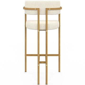 Tabourets de bar Elsa bouclette blanche pieds effet bois - lot de 4