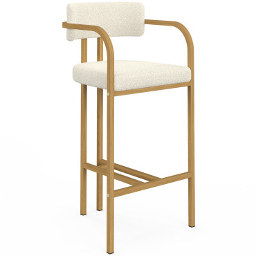 Tabourets de bar Elsa bouclette blanche pieds effet bois - lot de 4