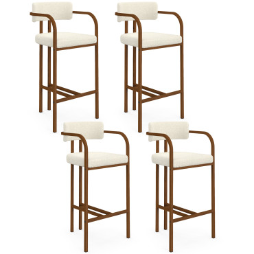 Tabourets de bar Elsa bouclette blanche pieds effet noyer - lot de 4