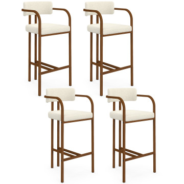 Tabourets de bar Elsa bouclette blanche pieds effet noyer - lot de 4