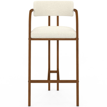 Tabourets de bar Elsa bouclette blanche pieds effet noyer - lot de 4