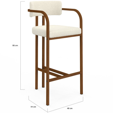 Tabourets de bar Elsa bouclette blanche pieds effet noyer - lot de 4