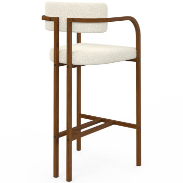 Tabourets de bar Elsa bouclette blanche pieds effet noyer - lot de 4