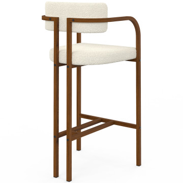 Tabourets de bar Elsa bouclette blanche pieds effet noyer - lot de 4