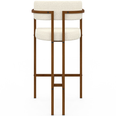 Tabourets de bar Elsa bouclette blanche pieds effet noyer - lot de 4