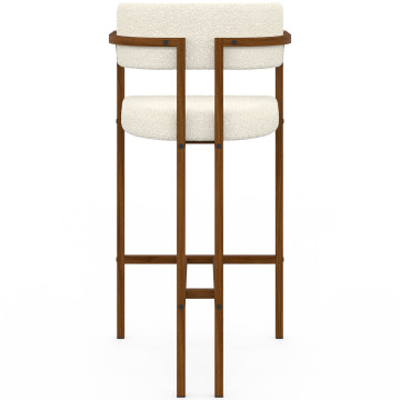Tabourets de bar Elsa bouclette blanche pieds effet noyer - lot de 4