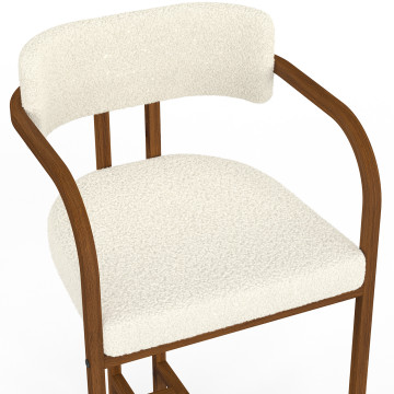 Tabourets de bar Elsa bouclette blanche pieds effet bois - lot de 2