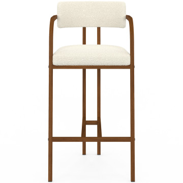 Tabourets de bar Elsa bouclette blanche pieds effet bois - lot de 2
