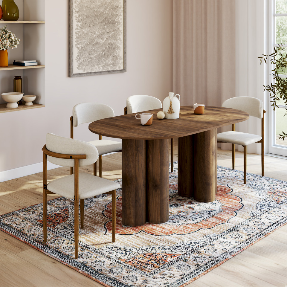 Table à manger ronde extensible Olympia effet noyer Ø160-200cm