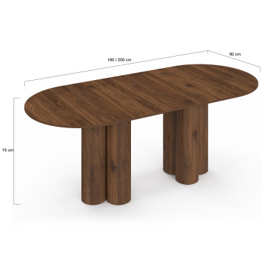 Table à manger ronde extensible Olympia effet noyer Ø160-200cm
