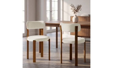 Chaises Ilona bouclette crème pieds effet noyer - lot de 4