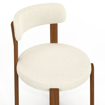 Chaises Ilona bouclette crème pieds effet noyer - lot de 4