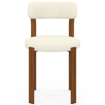 Chaises Ilona bouclette crème pieds effet noyer - lot de 4