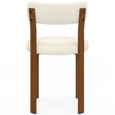 Chaises Ilona bouclette crème pieds effet noyer - lot de 4