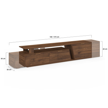 Meuble TV extensible Livona effet noyer 180-270cm