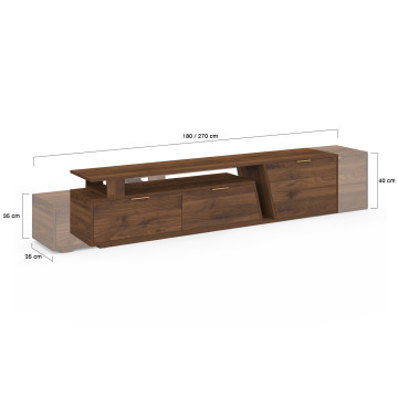 Meuble TV extensible Livona effet noyer 180-270cm