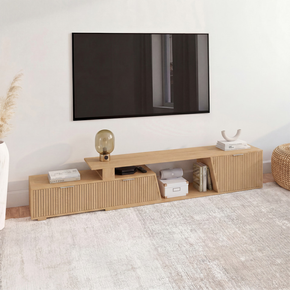 Meuble TV extensible Livona effet lattes 180-270cm