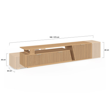 Meuble TV extensible Livona effet lattes 180-270cm