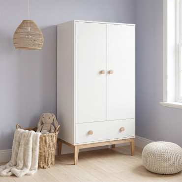 Armoire pour enfant Bella 2 portes effet hêtre et blanc