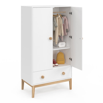 Armoire pour enfant Bella 2 portes effet hêtre et blanc