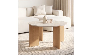 Table basse ronde Sidonie effet travertin Ø70cm