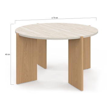 Table basse ronde Sidonie effet travertin Ø70cm