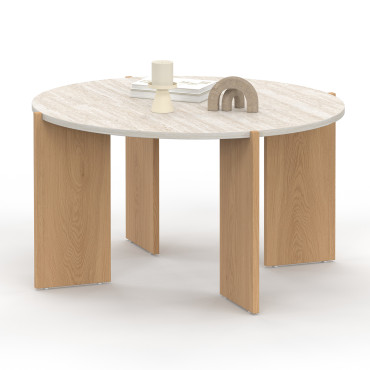 Table basse ronde Sidonie effet travertin Ø70cm
