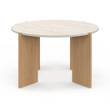 Table basse ronde Sidonie effet travertin Ø70cm
