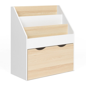 Meuble bibliothèque enfant Mia sur roulettes effet hêtre et blanc