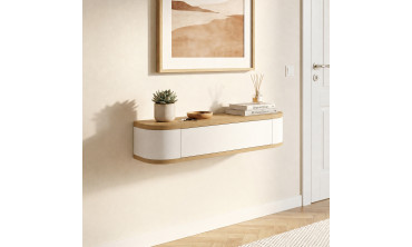 Console suspendue Elora 1 porte effet hêtre et blanc