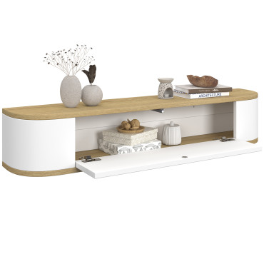 Console suspendue Elora 1 porte effet hêtre et blanc