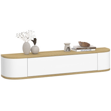Console suspendue Elora 1 porte effet hêtre et blanc