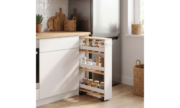 Etagère range épices à roulettes blanc et bois