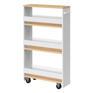 Etagère range épices à roulettes blanc et bois