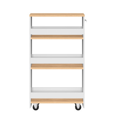 Etagère range épices à roulettes blanc et bois
