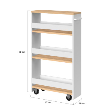 Etagère range épices à roulettes blanc et bois