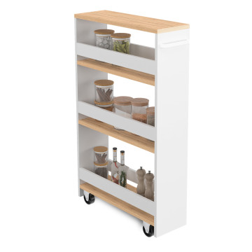 Etagère range épices à roulettes blanc et bois