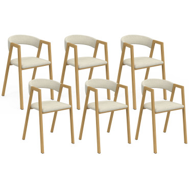 Chaises Enola avec accoudoirs tissu beige pieds effet bois - lot de 6