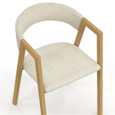 Chaises Enola avec accoudoirs tissu beige pieds effet bois - lot de 6