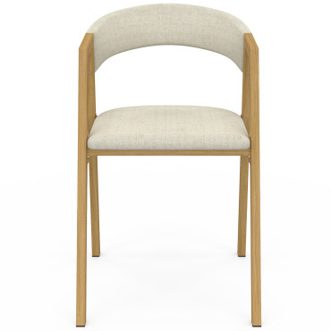 Chaises Enola avec accoudoirs tissu beige pieds effet bois - lot de 6