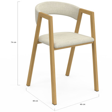 Chaises Enola avec accoudoirs tissu beige pieds effet bois - lot de 6