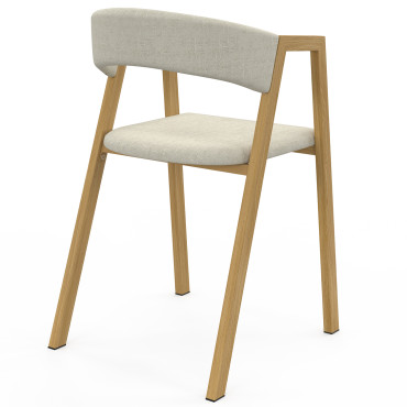 Chaises Enola avec accoudoirs tissu beige pieds effet bois - lot de 6
