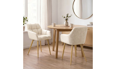 Chaises Bubble bouclette crème pieds effet bois - lot de 2