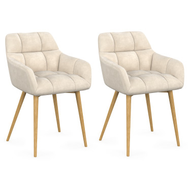 Chaises Bubble bouclette crème pieds effet bois - lot de 2
