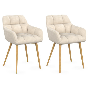 Chaises Bubble bouclette crème pieds effet bois - lot de 2