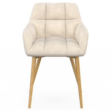 Chaises Bubble bouclette crème pieds effet bois - lot de 2