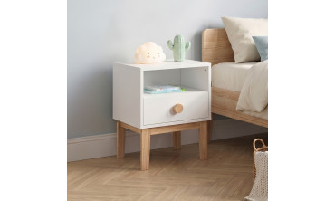 Table de chevet enfant Bella effet hêtre et blanc