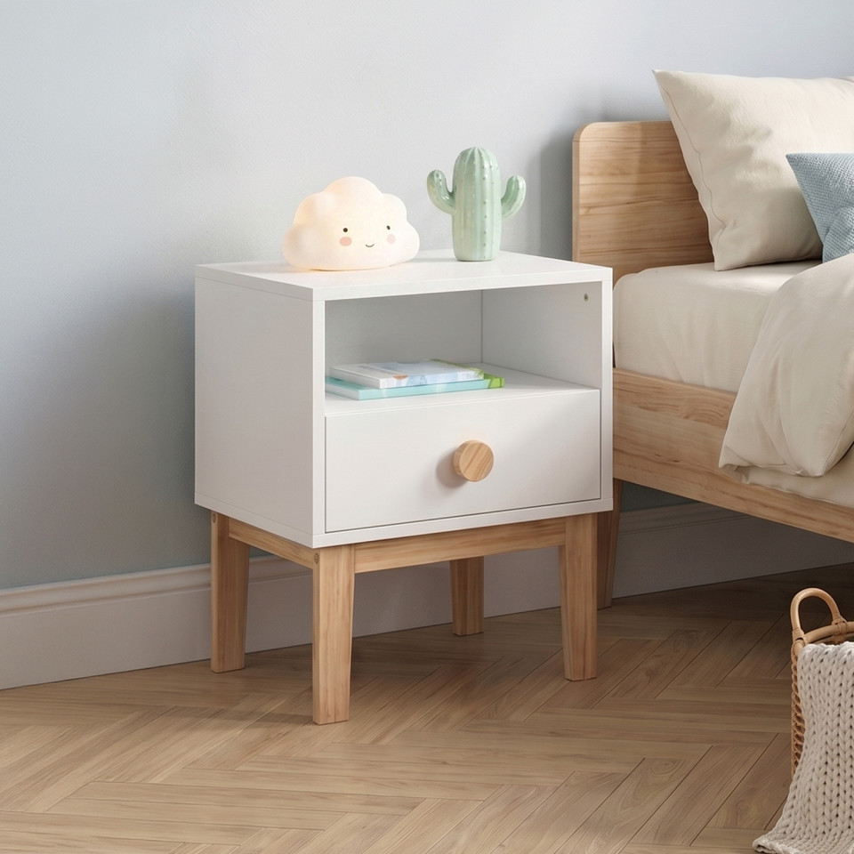 Table de chevet enfant Bella effet hêtre et blanc