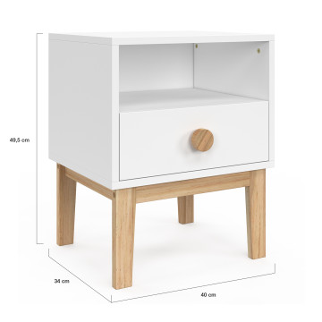 Table de chevet enfant Bella effet hêtre et blanc