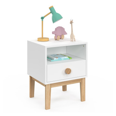 Table de chevet enfant Bella effet hêtre et blanc
